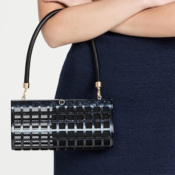 cult gaia Handbags - Cult Gaia Alana Shoulder Bag NEW Black Swirl Glossy Acrylic Windowpane Screened